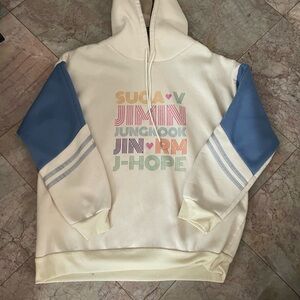 Original BTS K-Pop HoodieColorful Graphic Hoodie with Blue Sleeves